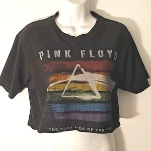 Pink Floyd Dark Side of the Moon Rainbow Black Graphic Crop Tee